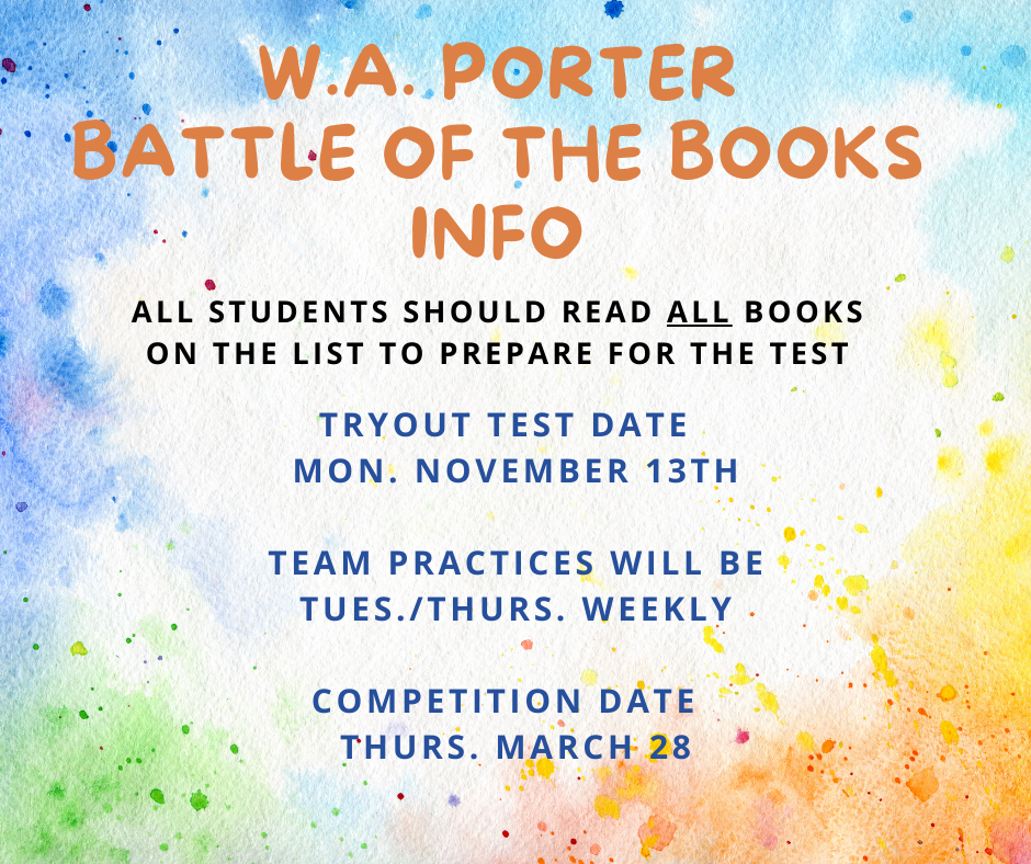  Battle of The Books Information can be Found on the Webpage